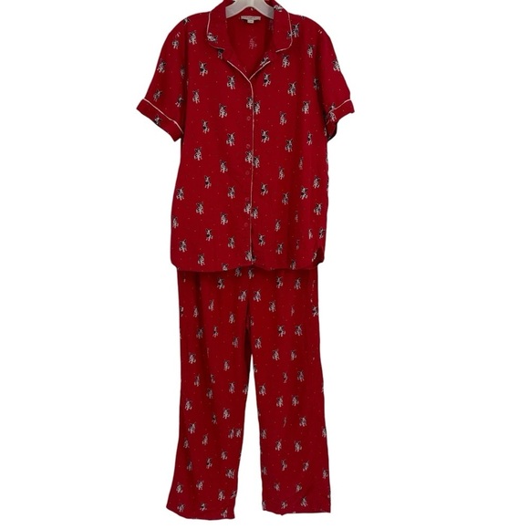 Loft Pajamas Red 2 piece set Woman’s Size M/L French Bulldogs Flannel - Picture 1 of 7